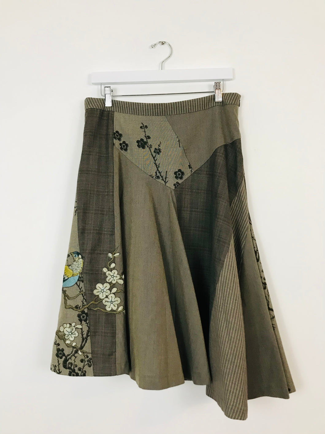 St-Martin’s Womens Asymmetrical Embroidered Patchwork Skirt | M | Brown
