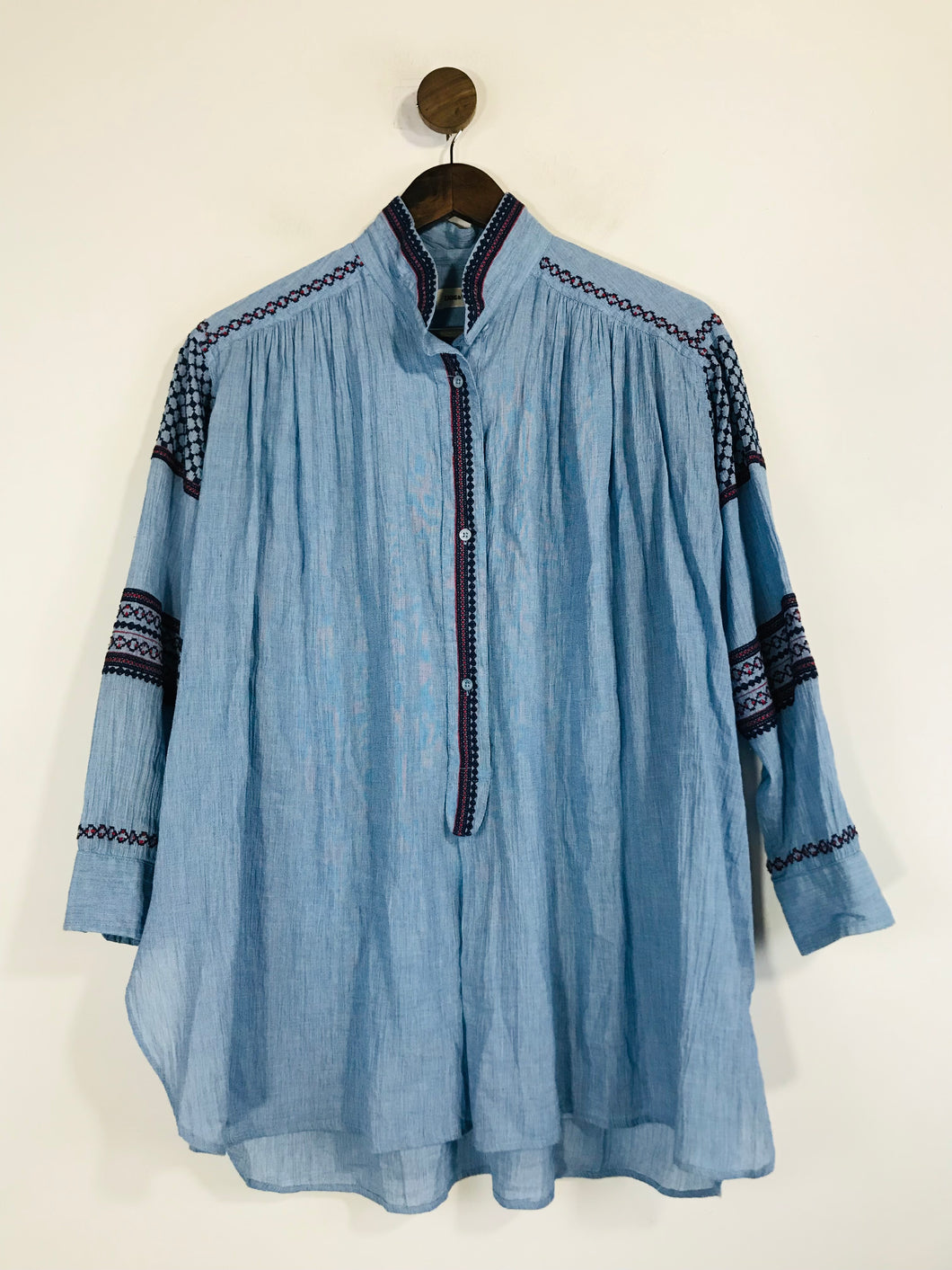 Zadig & Voltaire Women's Embroidered Tunic Blouse | XS UK6-8 | Blue