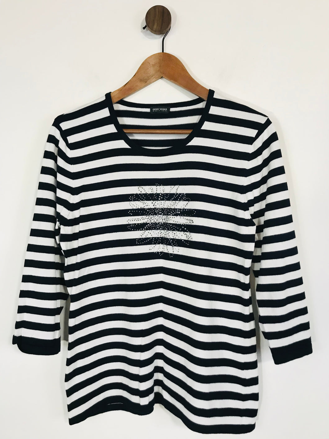 Gerry Weber Women's Striped Embellished T-Shirt  | UK12  | Black