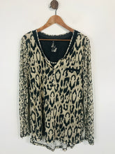 Load image into Gallery viewer, Oui Women&#39;s Leopard Print Henley T-Shirt | UK16 | Beige
