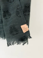 Load image into Gallery viewer, Becksondergaard Anthropologie Women&#39;s Owl Print Silk Wool Scarf | OS | Grey
