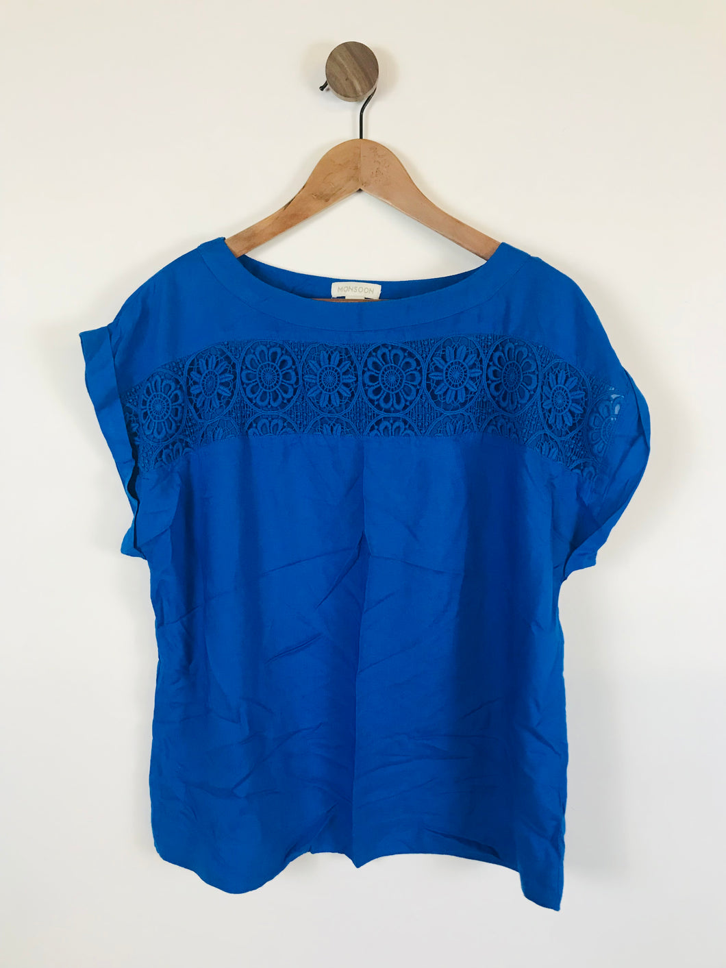 Monsoon Women's Short Sleeve Crochet Blouse | UK10 | Blue