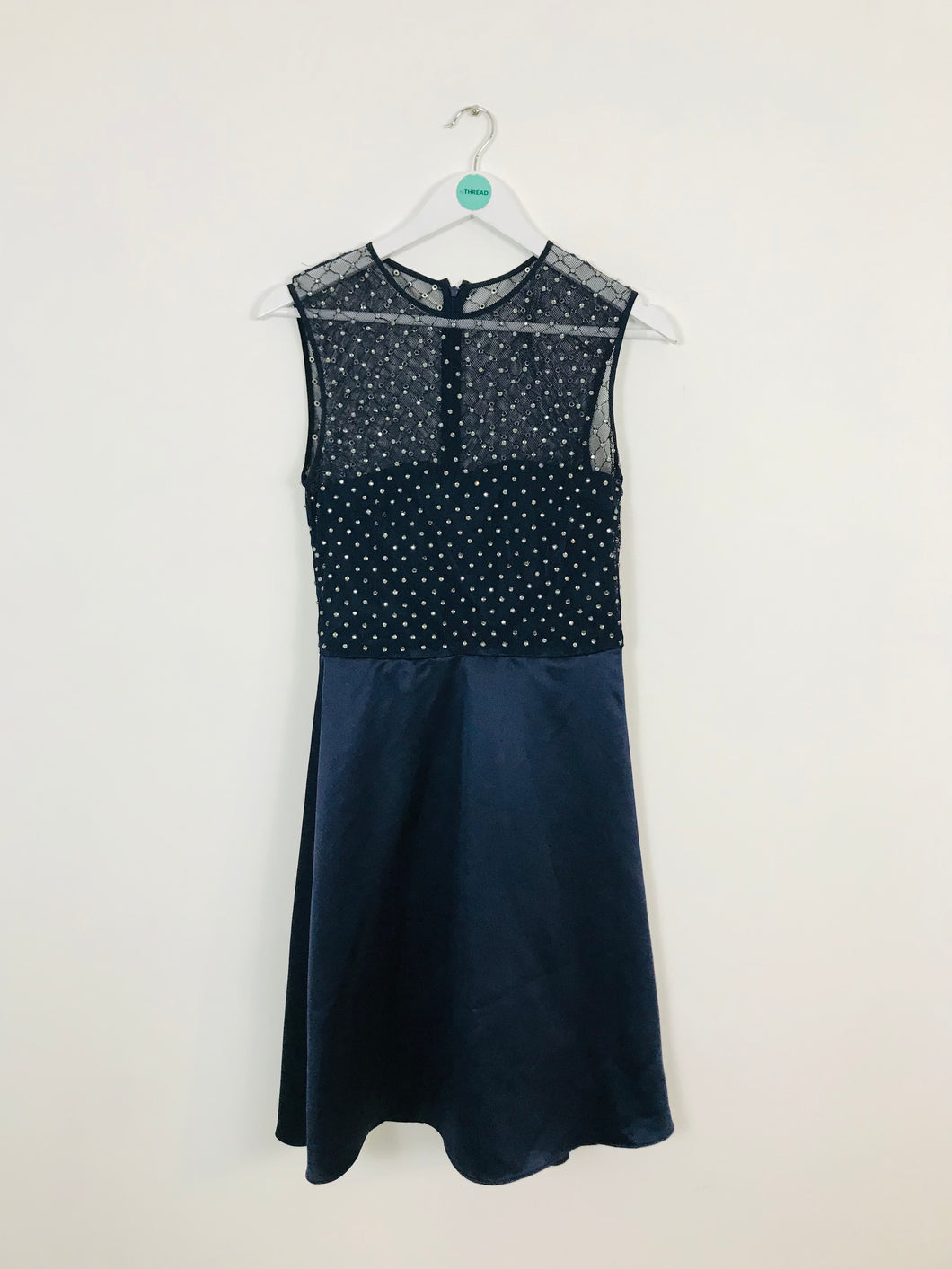 Reiss Women’s Knee Length Aline Embellished Dress | UK 10 | Navy
