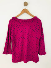 Load image into Gallery viewer, Boden Women&#39;s Polka Dot Frill V-Neck Long Sleeve T-Shirt  | UK16 | Purple
