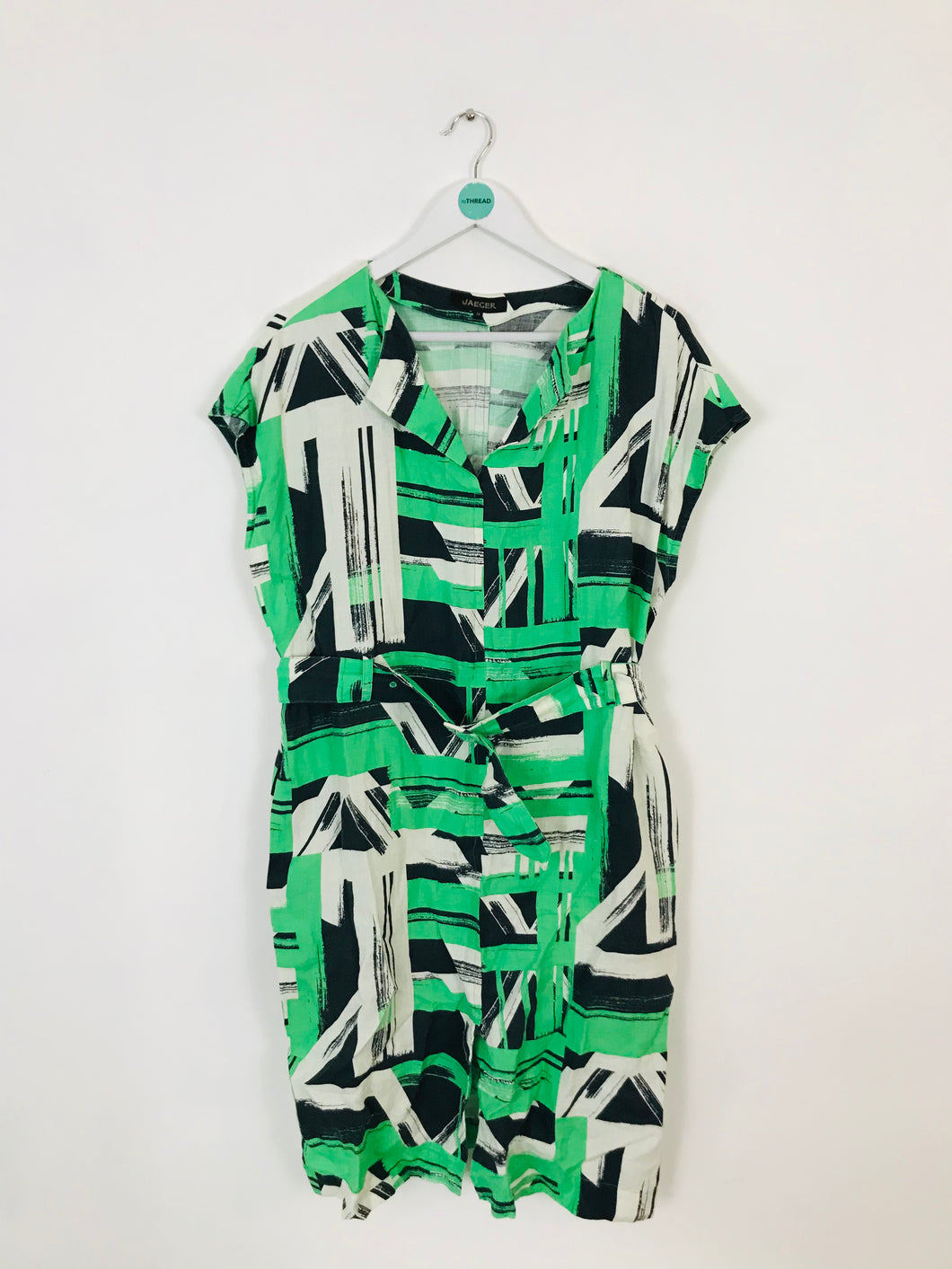Jaeger Women’s Printed V-Neck Shift Dress | UK14 | Green
