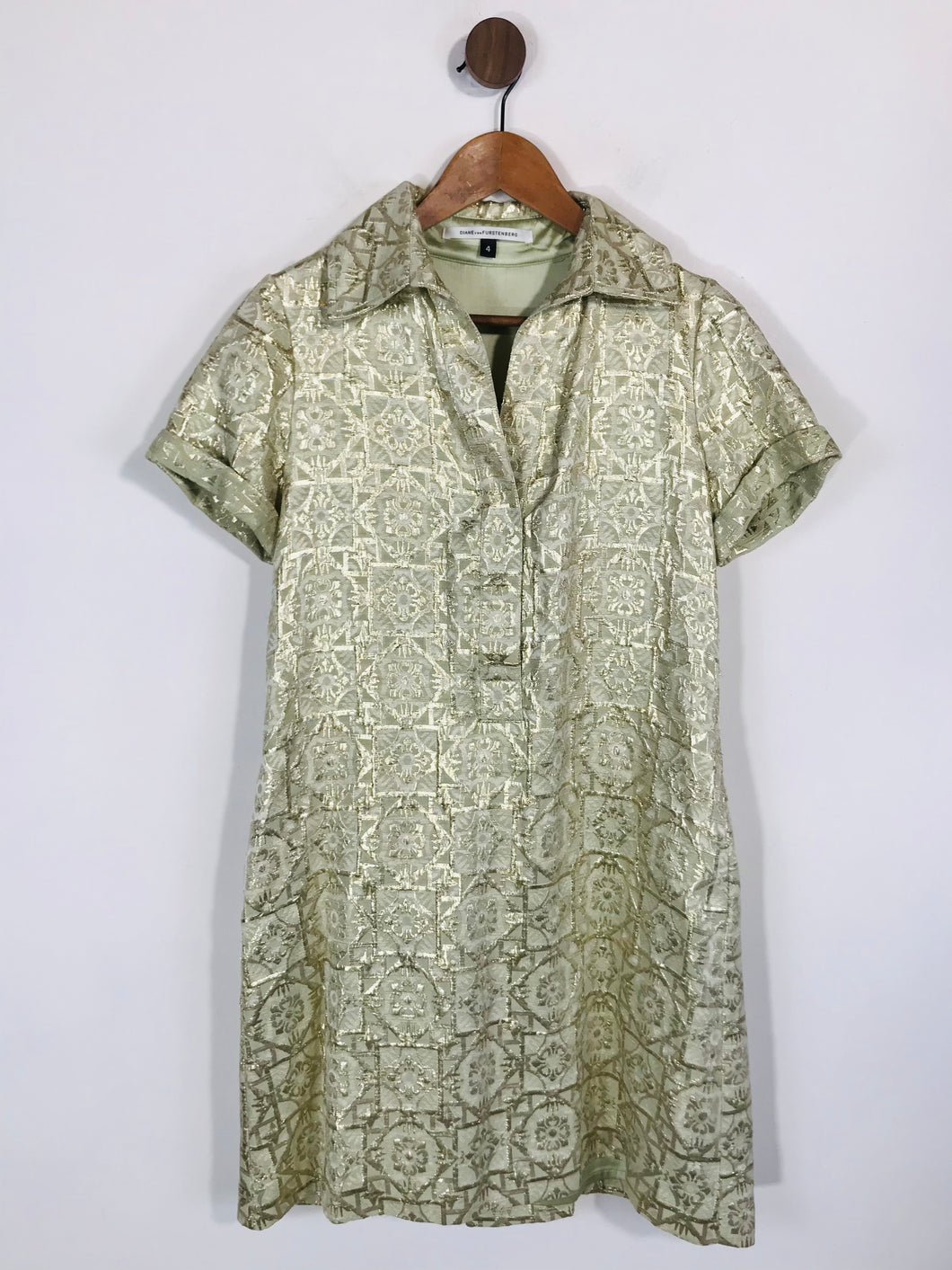 Diane von Furstenberg Women's Floral Metallic Shirt Dress | US4 UK8 | Green