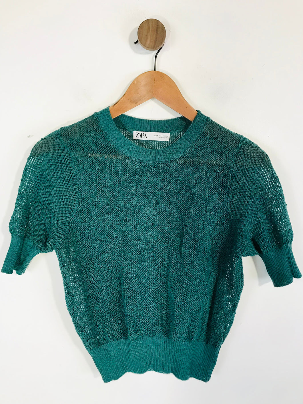Zara Women's Crop Knit T-Shirt | M UK10-12 | Green