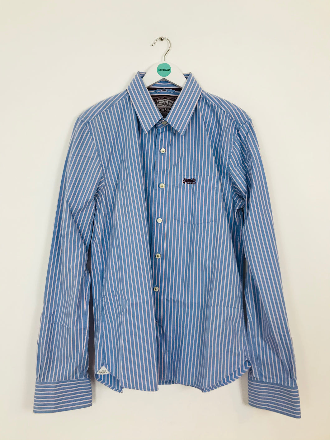 Superdry Men’s Pinstripe Long Sleeve Shirt | XL | Blue