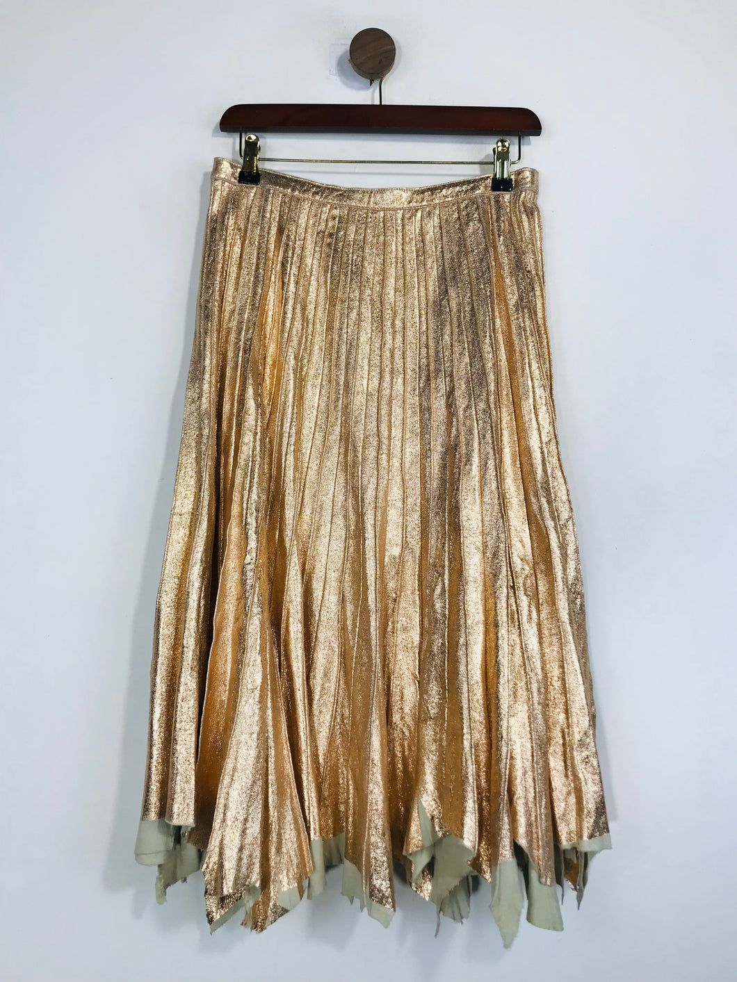 Manoush Women's Leather Pleated Midi A-Line Skirt | UK12 | Yellow