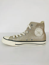 Load image into Gallery viewer, Converse Women’s Glittery High Top Trainers | UK5.5 | Gold
