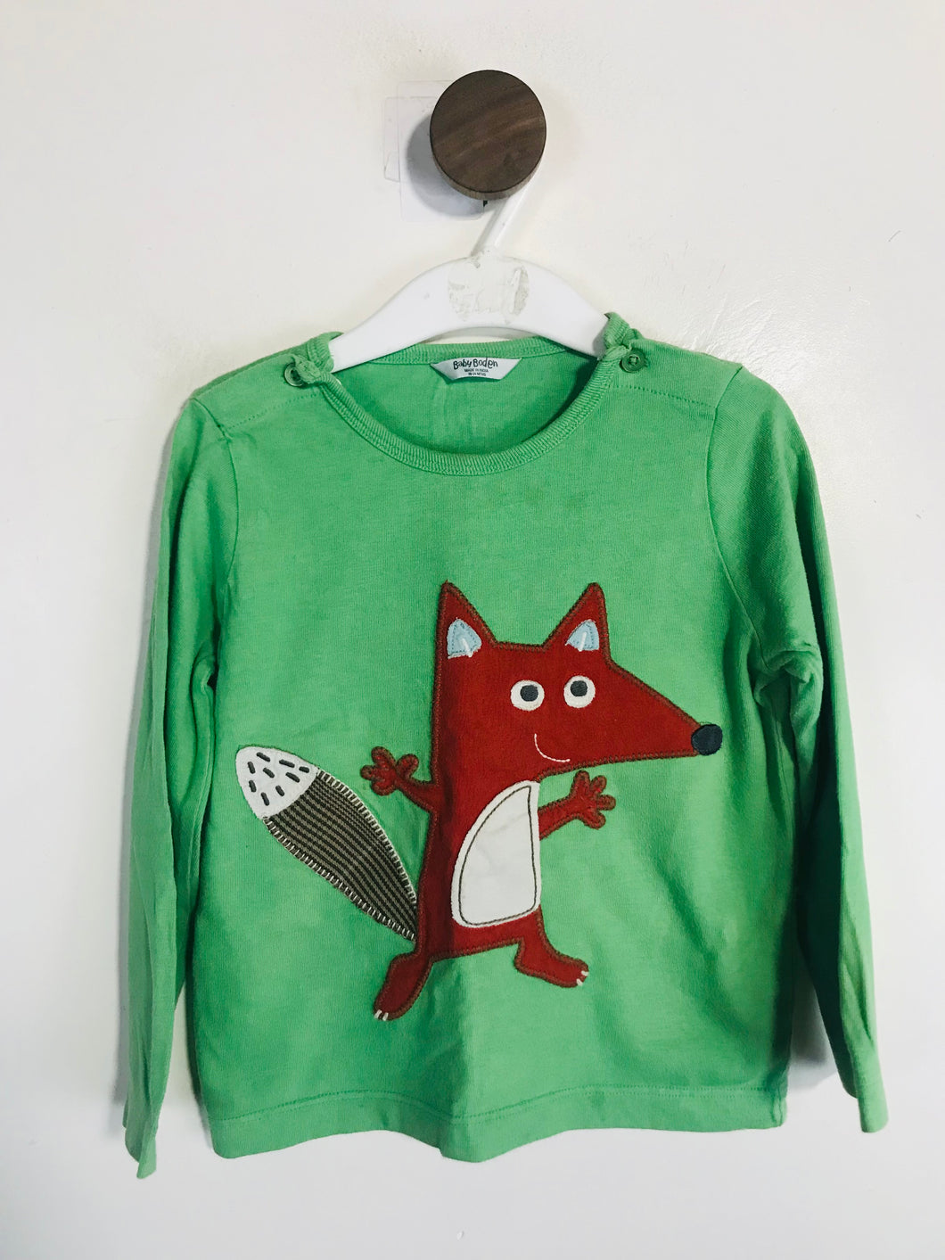 Boden Kid's Long Sleeve Fox Embroidered T-Shirt | 18-24 Months | Green