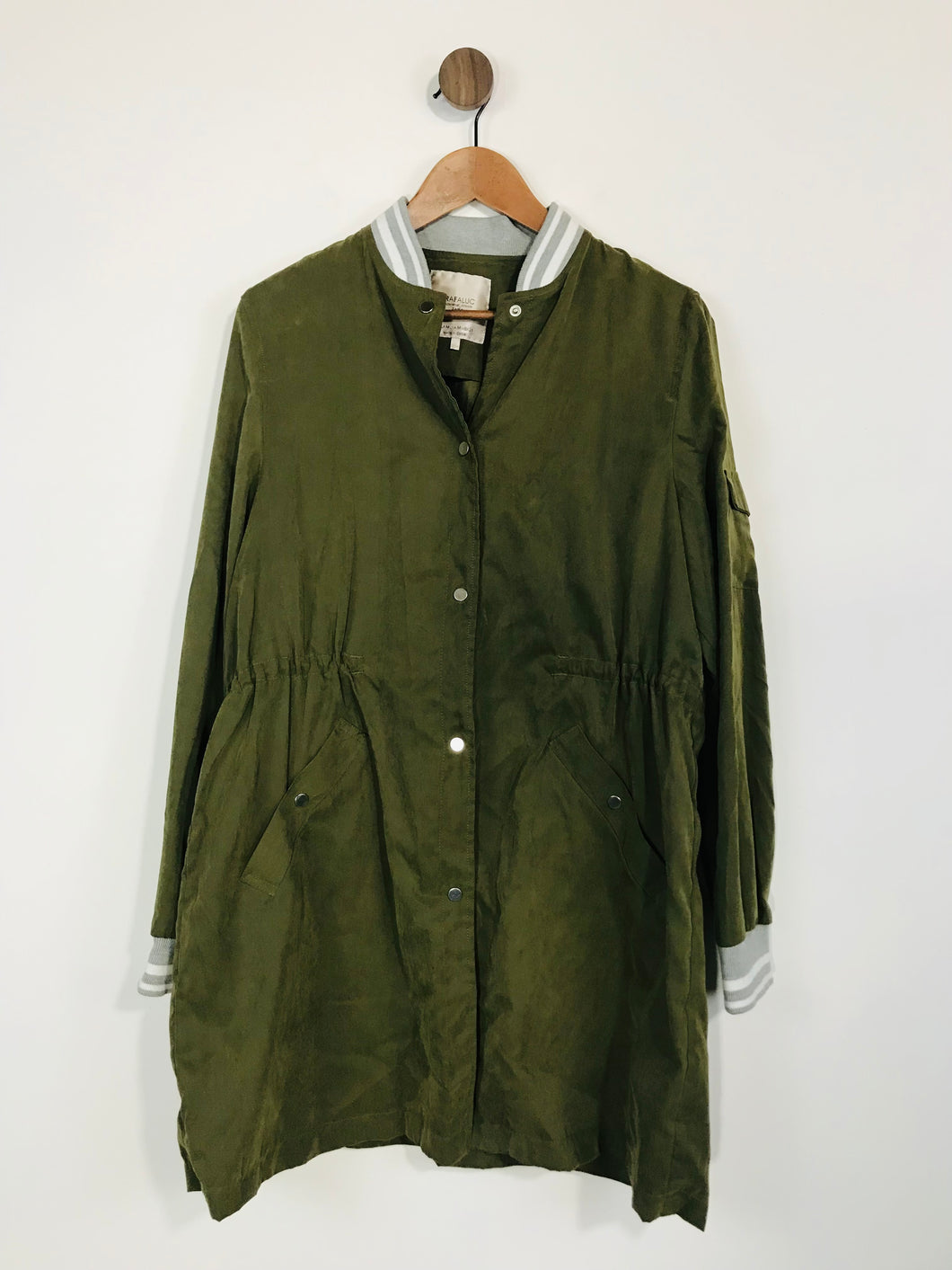 Zara Women's Lightweight Military Bomber Overcoat | M UK10-12 | Green