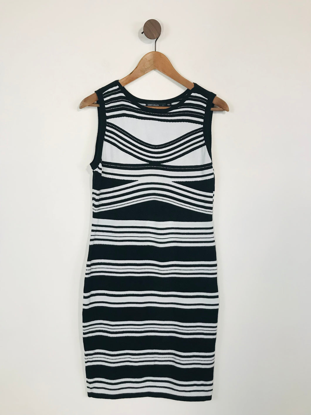 Karen Millen Women's Striped Bodycon Dress | L UK14 | Black
