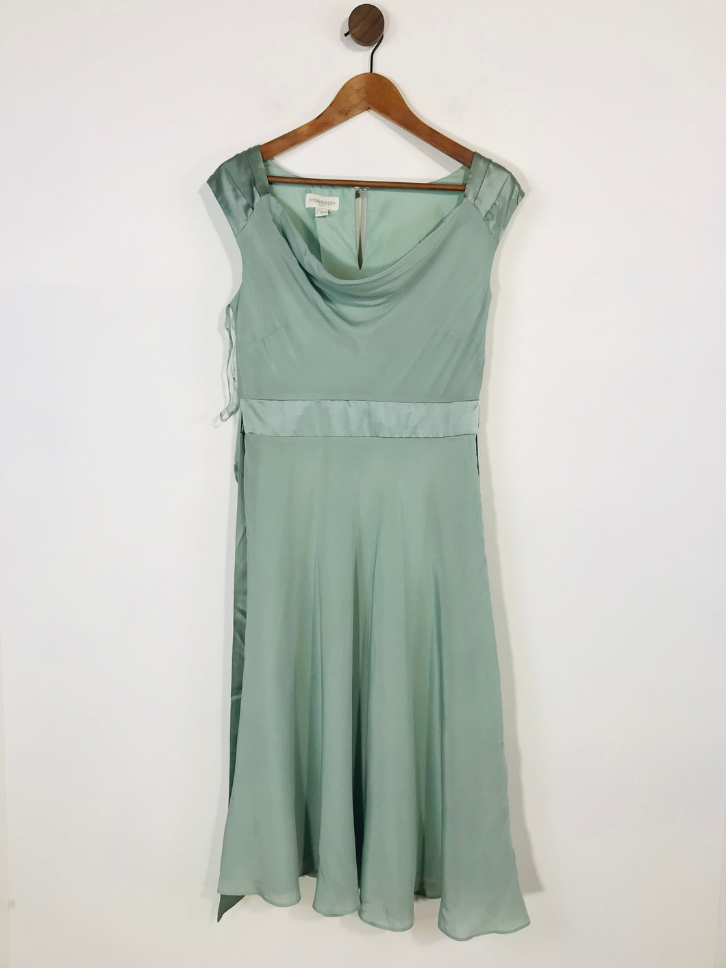 Monsoon Women's Silk Cowl Neck A-Line Dress | UK10 | Blue