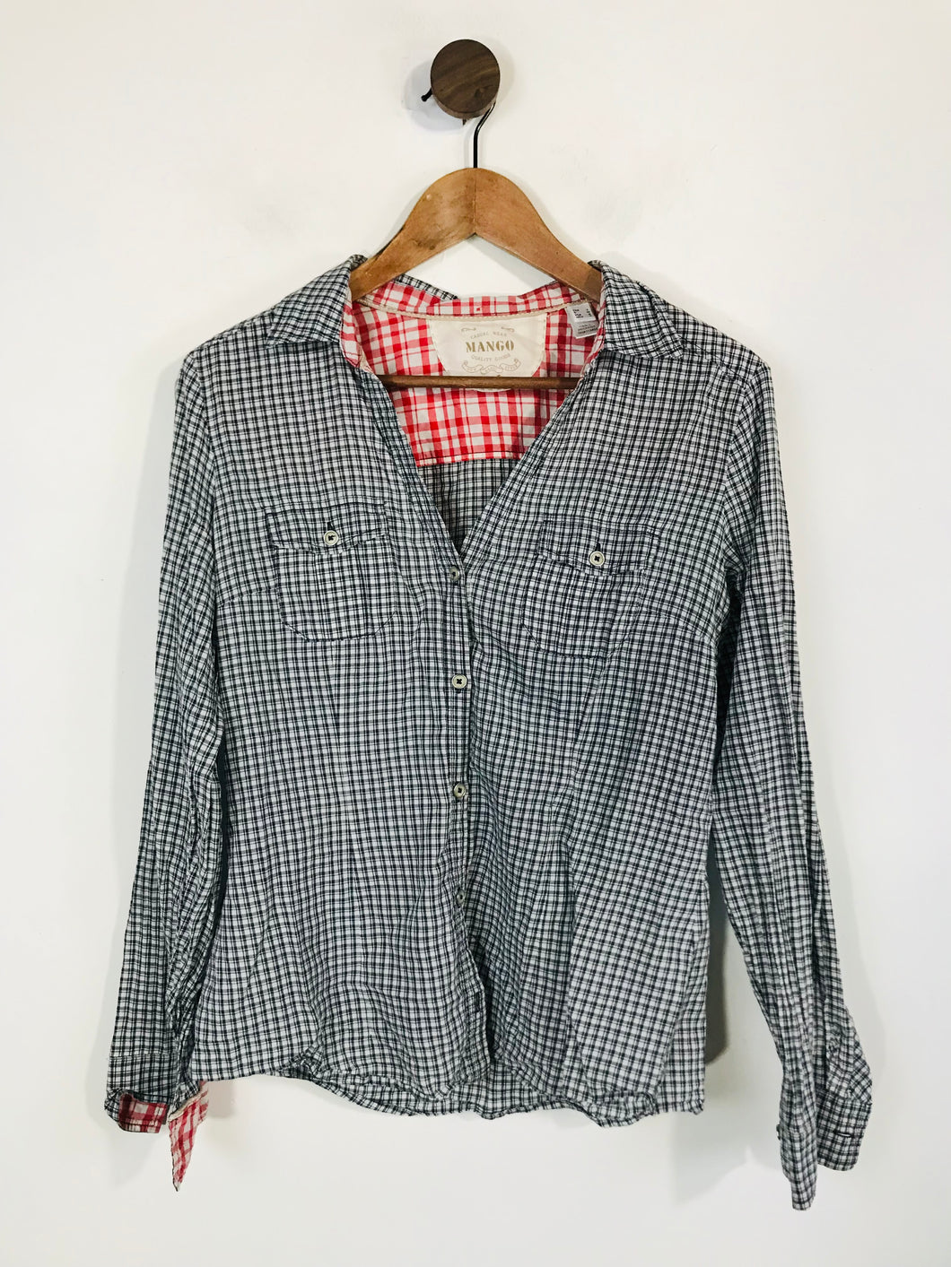 Mango Women's Cotton Check Gingham Button-Up Shirt | L UK14 | Black