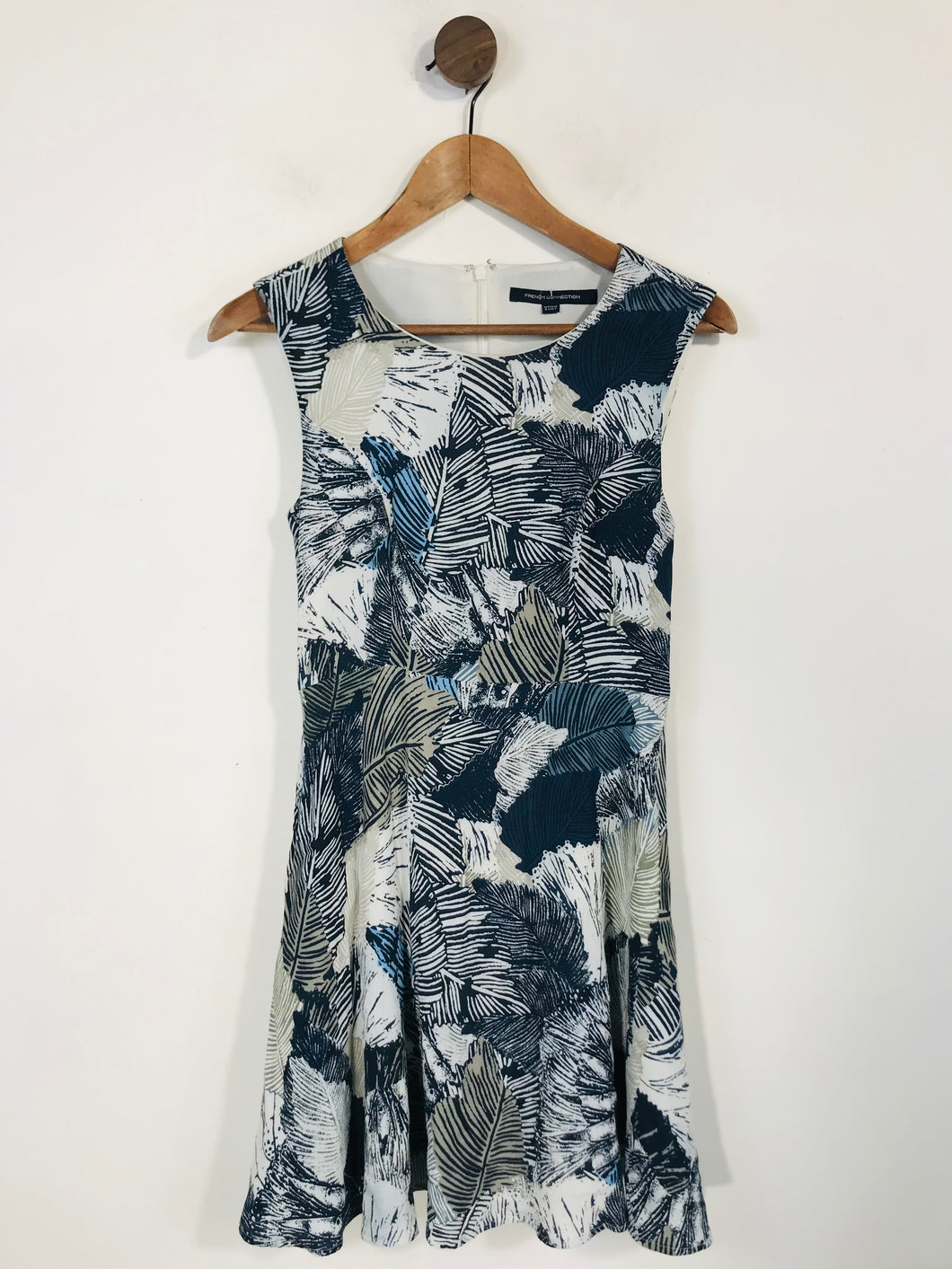 French Connection Women's Leaf Print A-Line Dress | UK6 | Blue