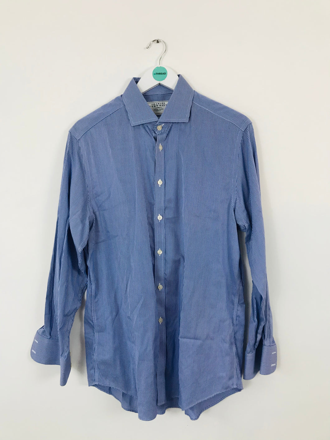 Charles Tyrwhitt Men’s Check Long Sleeve Slim Fit Shirt | 42 XL | Blue
