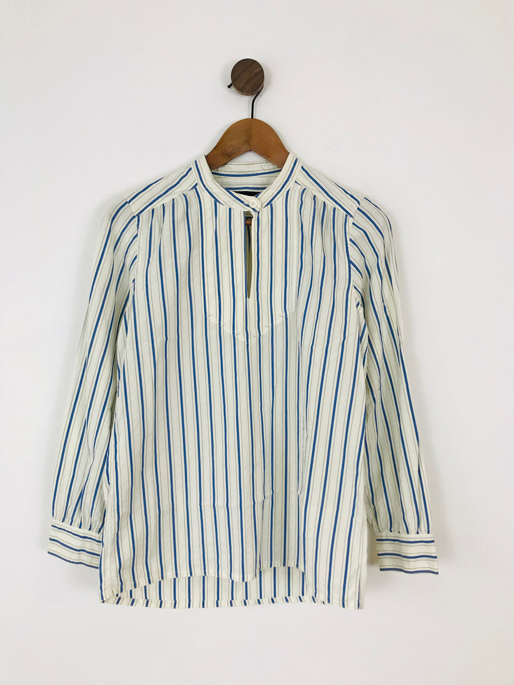 A.P.C Women’s Stripe Collarless Shirt | UK8-10 S | White APC