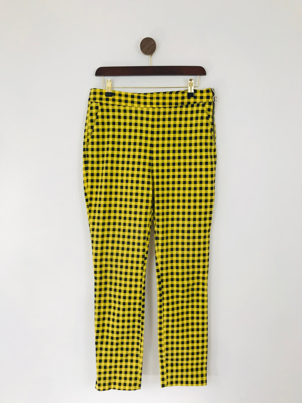 Zara Women’s Gingham Skinny Trousers | L UK14 | Yellow Black