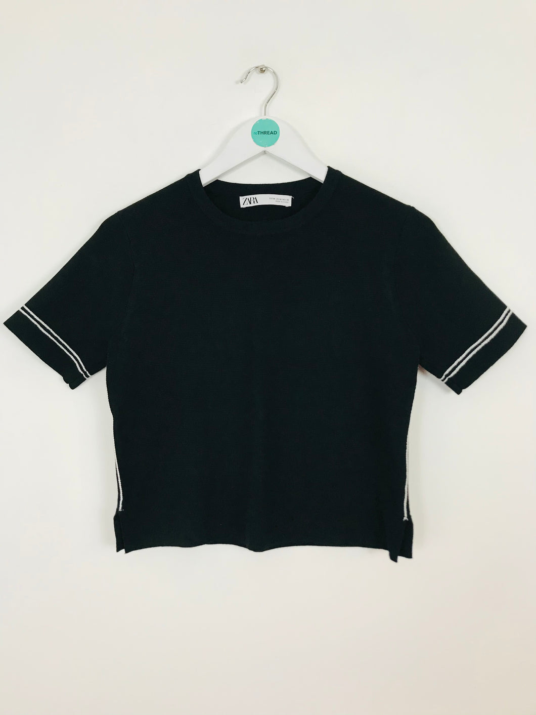 Zara Women’s Short Sleeve Crop Knit Top | M | Black