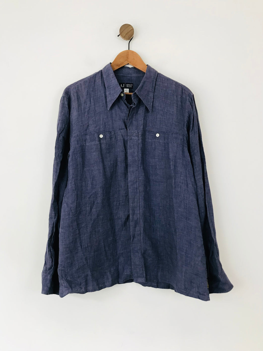 Armani Jeans Men's Linen Button-Up Shirt | L | Blue