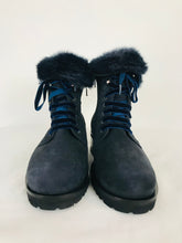 Load image into Gallery viewer, Russell &amp; Bromley Women’s Leather Fur Combat Boots | 39.5 UK6.5 | Navy Blue
