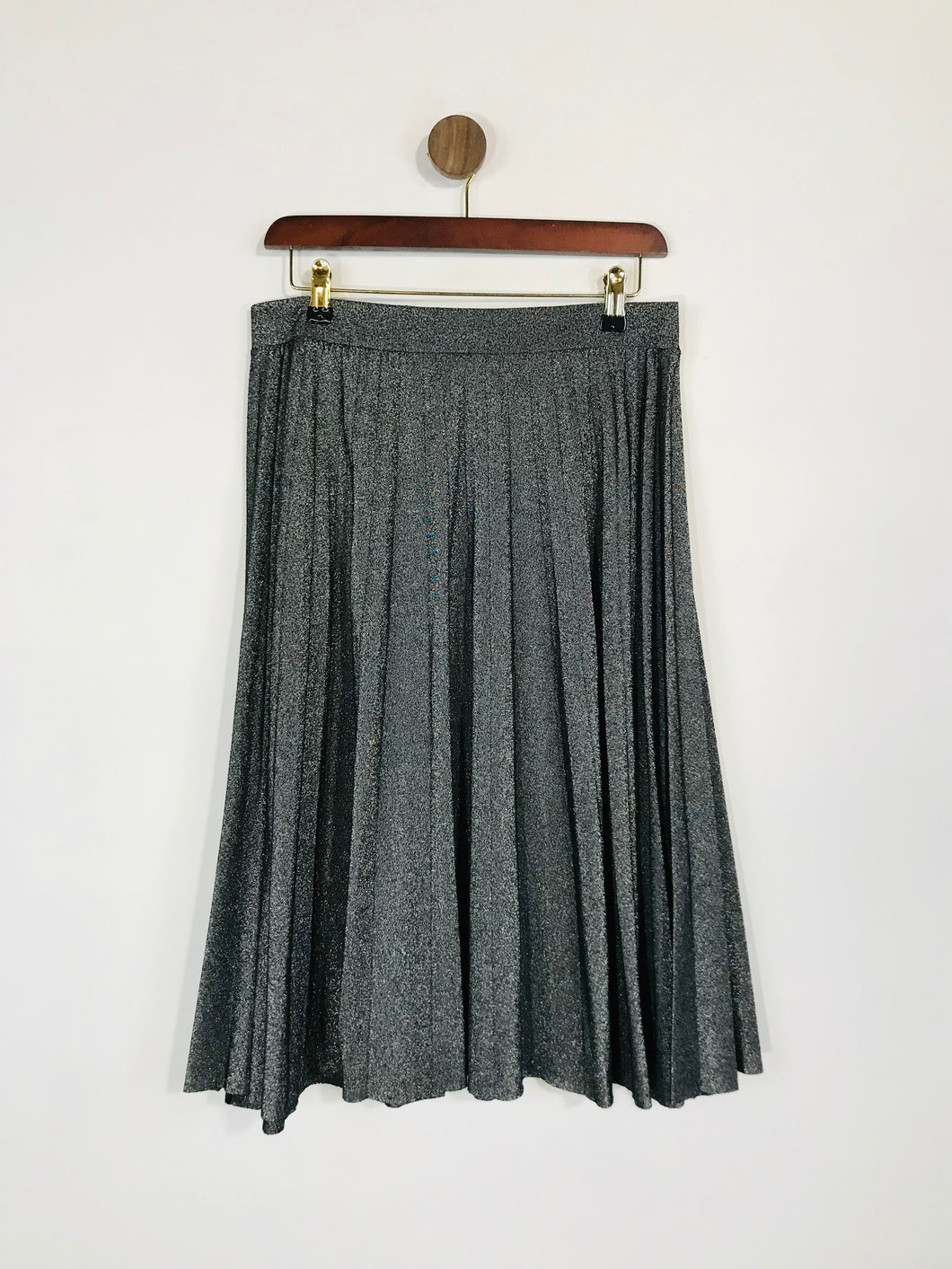 RJR. John Rocha Women's Pleated Glittery Silver A-Line Skirt | UK14 | Grey
