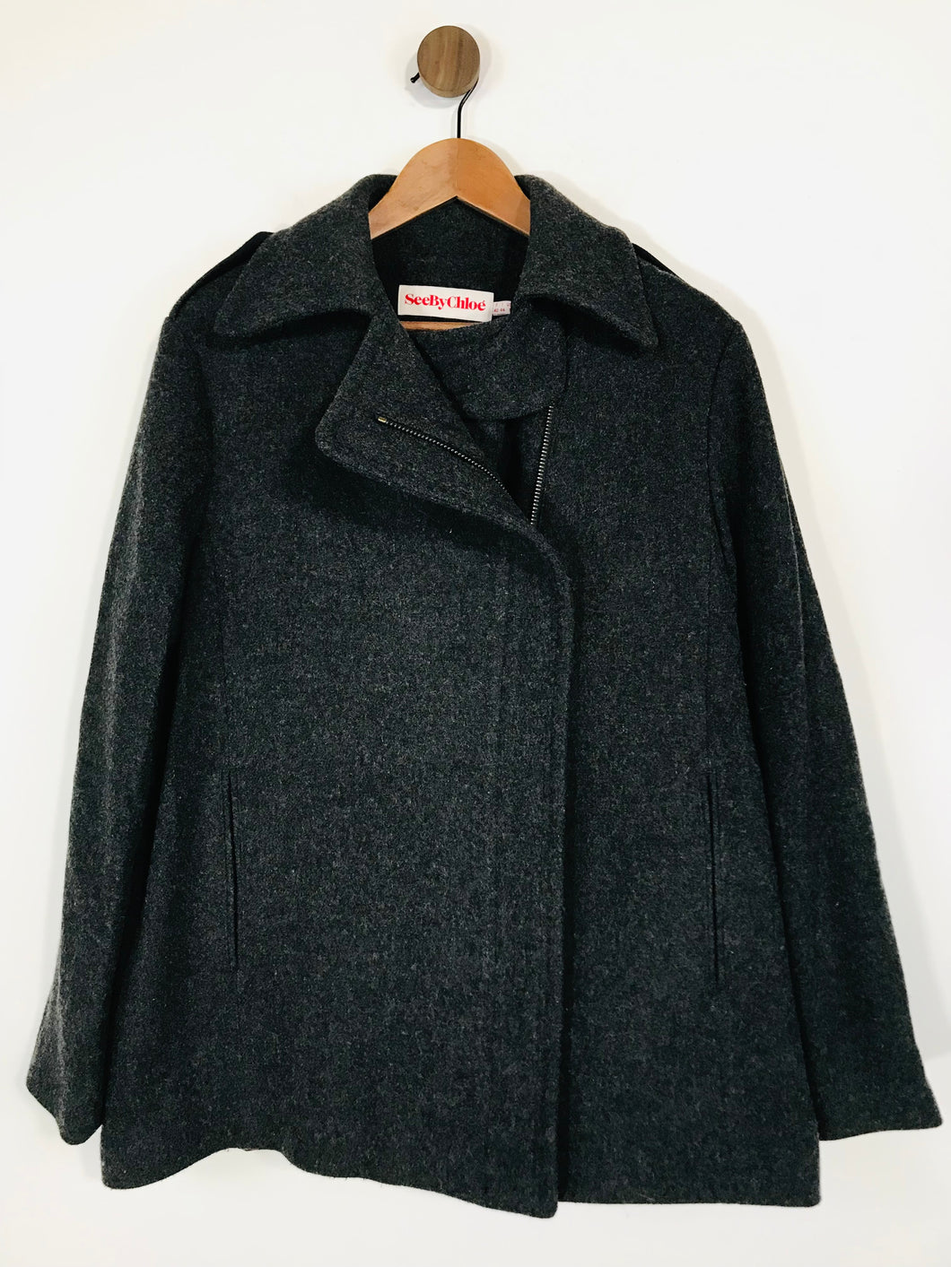 See by Chloe Women's Wool Blend Zip Peacoat Coat | UK12 | Grey