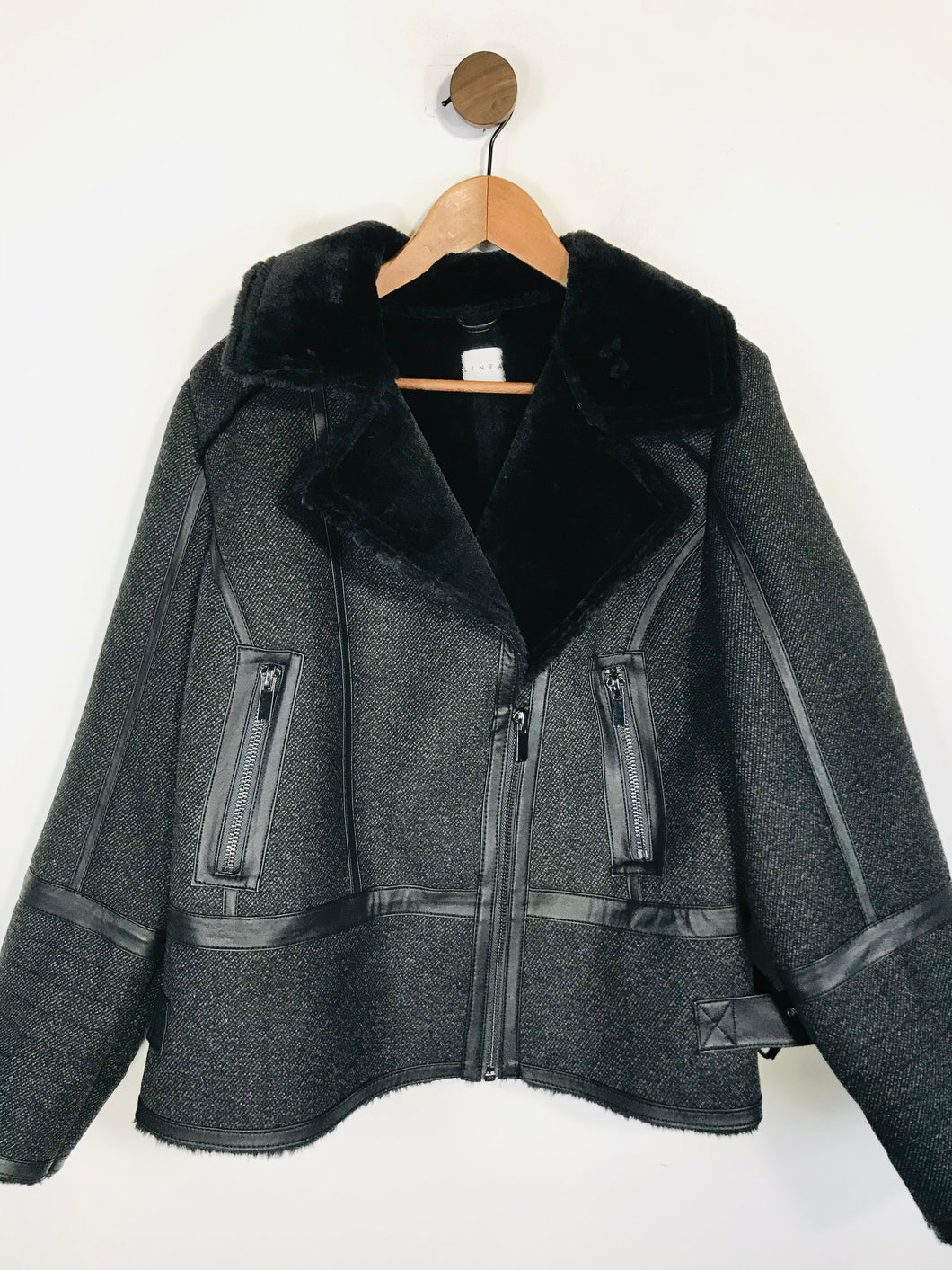 Linea Women's Faux Fur Aviator Overcoat Coat | UK18 | Black