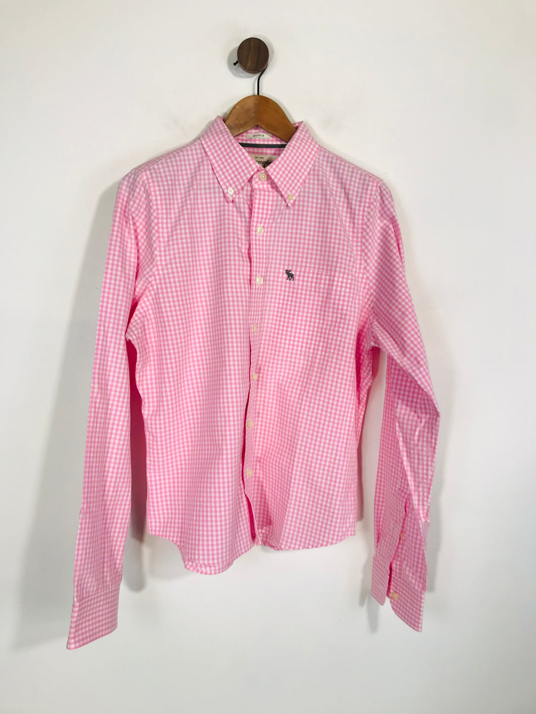 Abercrombie & Fitch Men's Cotton Check Gingham Button-Up Shirt | L | Pink