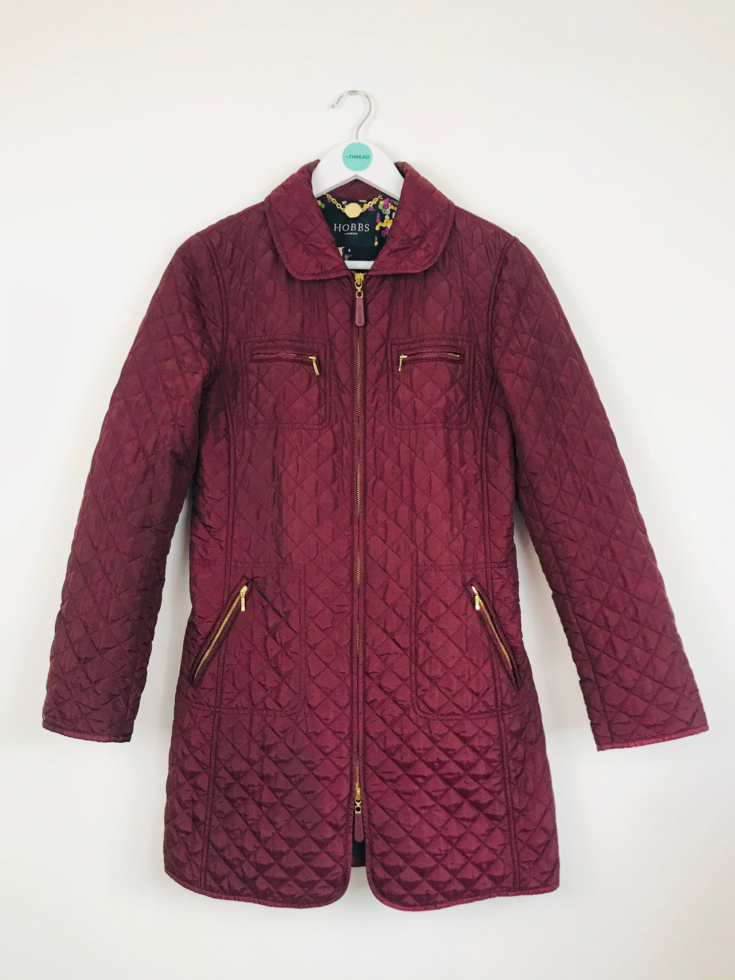Hobbs Womens Quilted Longline Jacket | UK8 | Burgundy