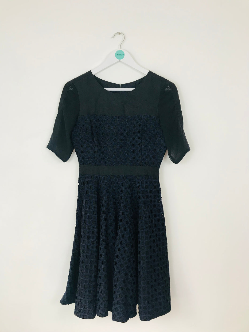 Reiss Womens Embroidered Skater A-Line Dress | UK8 | Navy