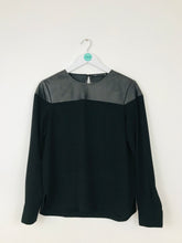 Load image into Gallery viewer, Zara Womens Leather Panel Long Sleeve Blouse | M | Black
