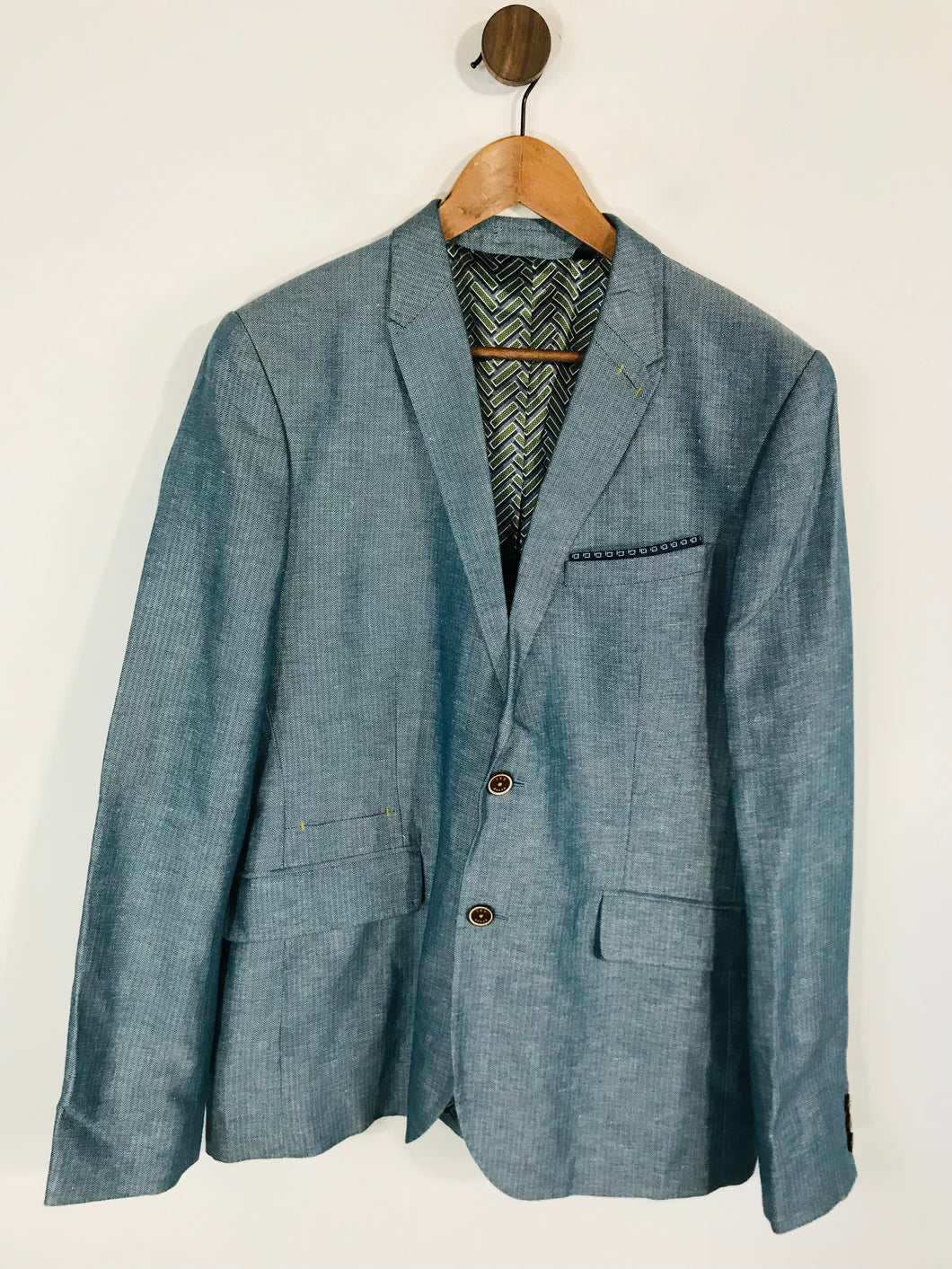 Ted Baker Men's Linen Check Gingham Blazer Jacket | 5 | Blue