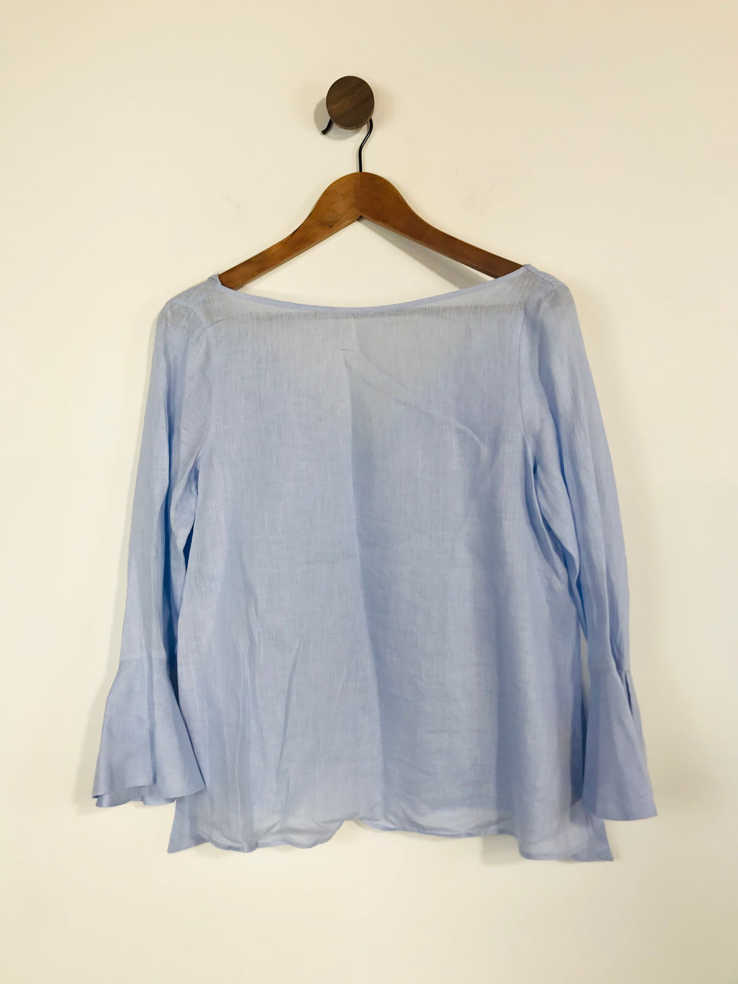 Massimo Dutti Women's Linen Long Bell Sleeve Blouse | EU38 UK10 | Blue