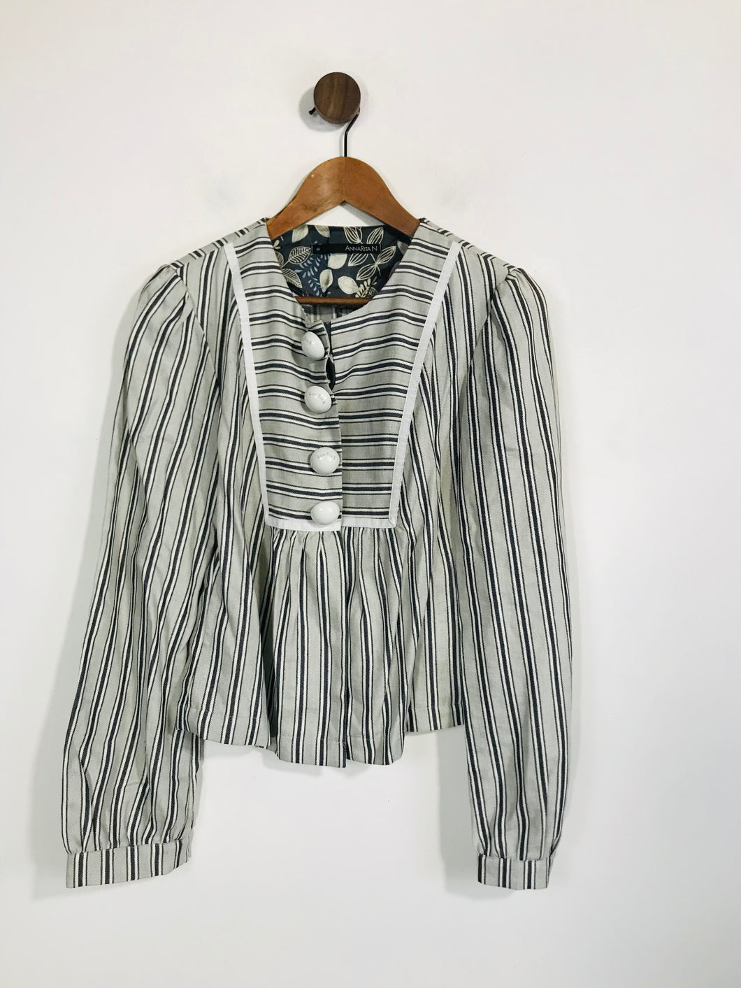 AnnaRita N Women's Floral Striped Blazer Jacket | 46 | Grey