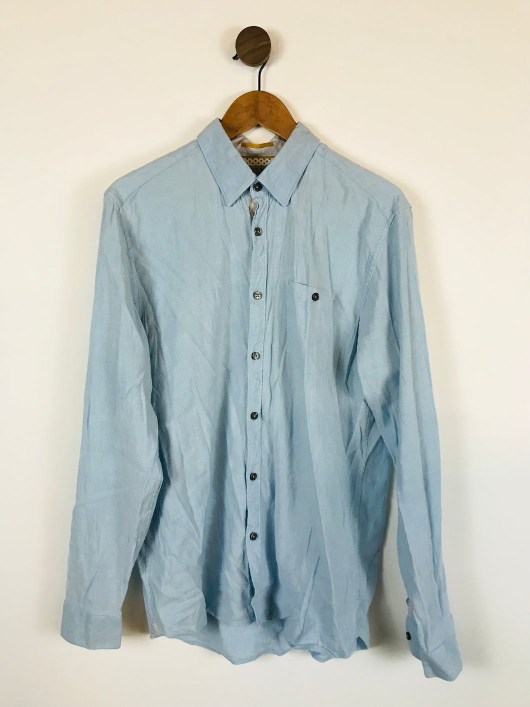 Ted Baker Men's Linen Blend Long Sleeve Button-Up Shirt | 5 XL | Blue