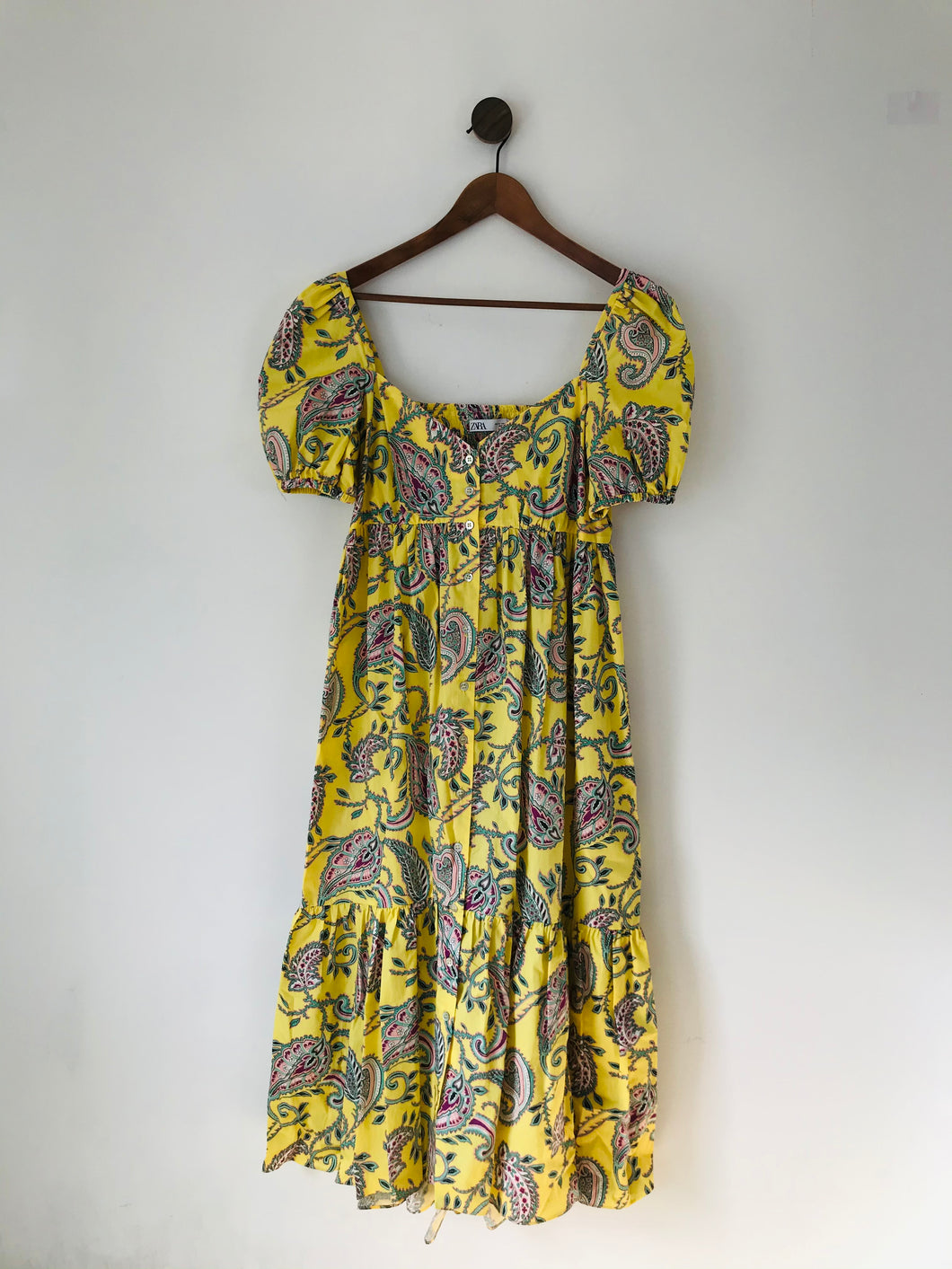 Zara Women’s Paisley Gathered Maxi Dress | M UK10-12 | Yellow