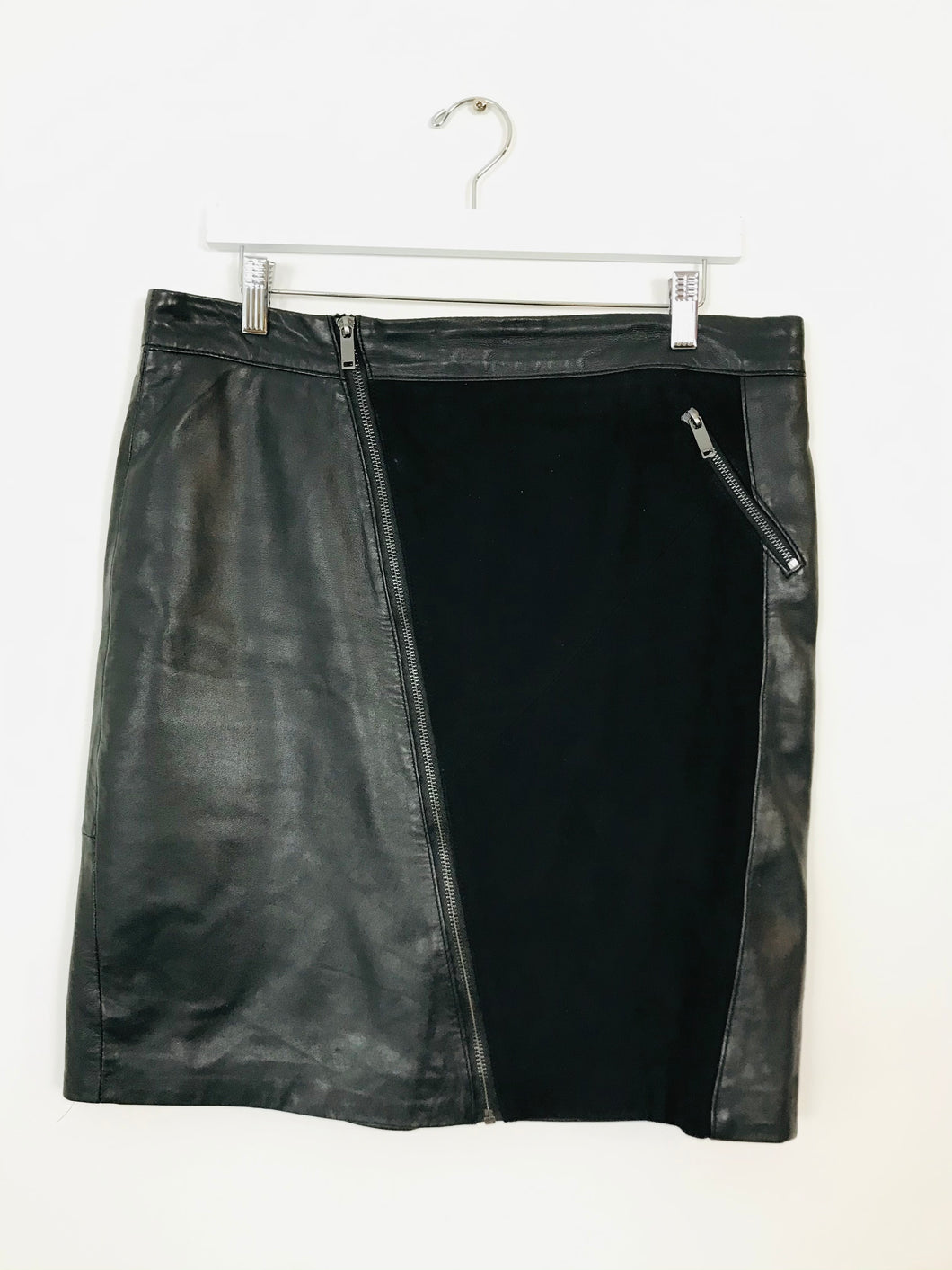 Mint Velvet Women’s Contrast Leather Pencil Skirt | UK14 | Black