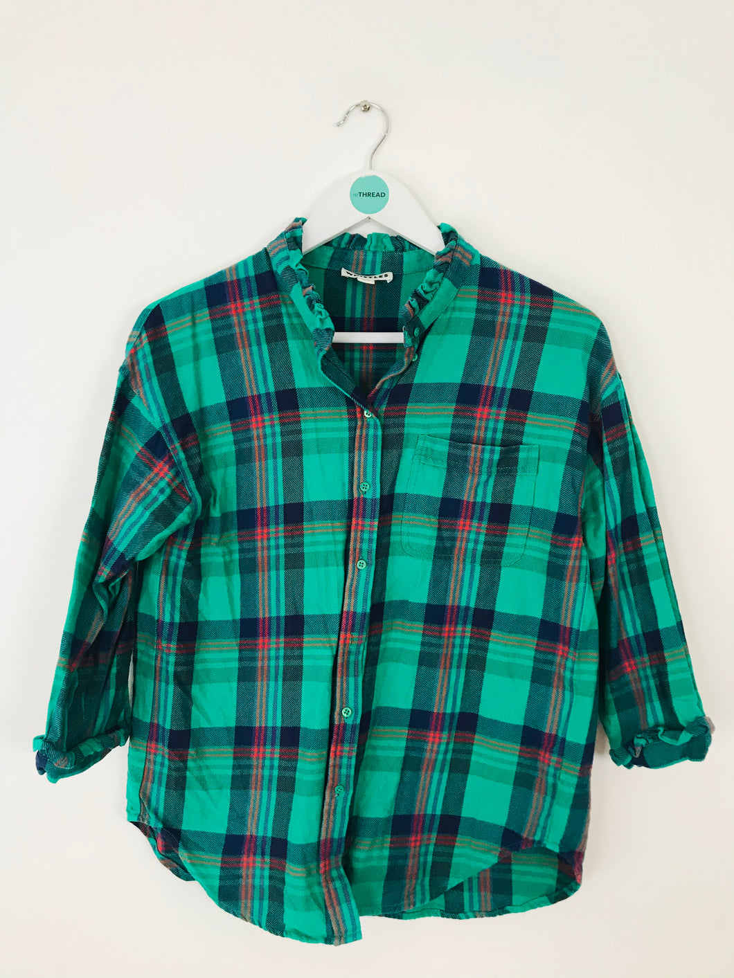 Whistles Women’s Oversized Frill Check Shirt | UK6 | Green