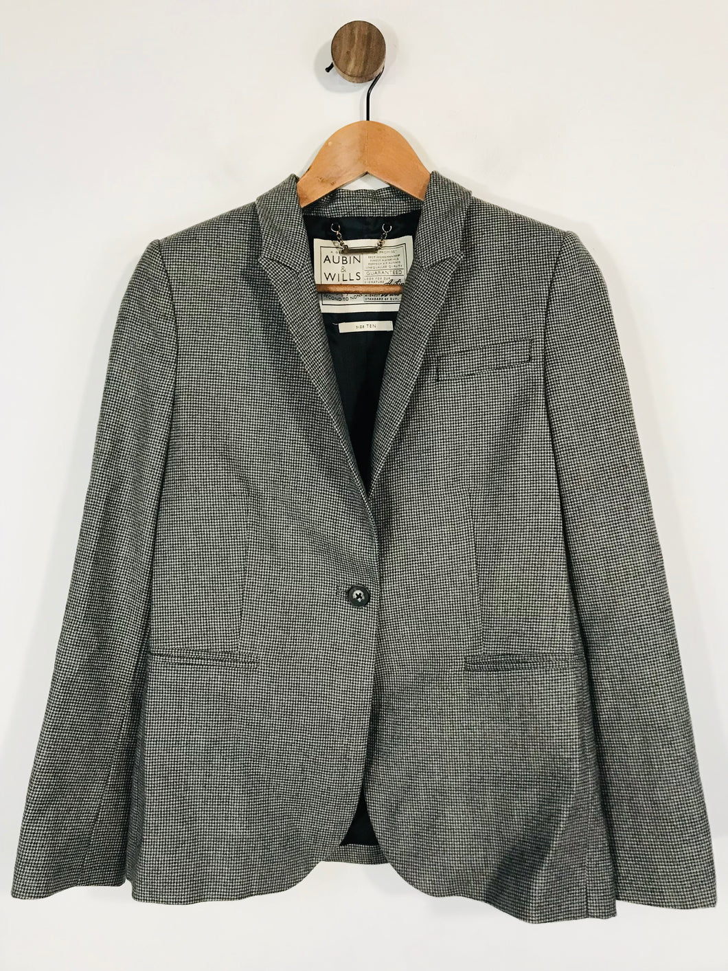 Aubin & Wills Women's Wool Check Gingham Blazer Jacket | UK10 | Grey