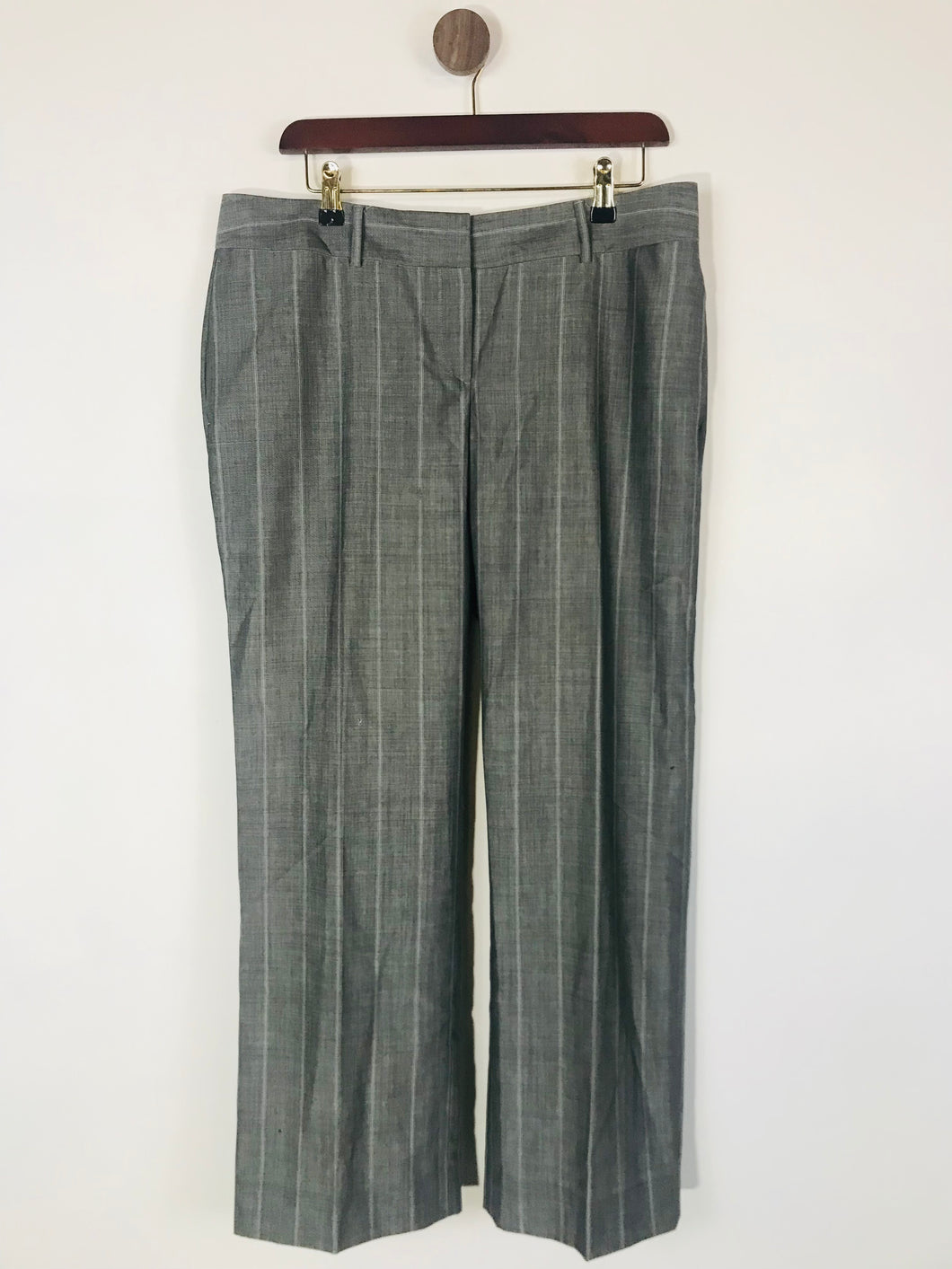 Massimo Dutti Women's Wool Striped Smart Trousers | EU44 UK16 | Grey