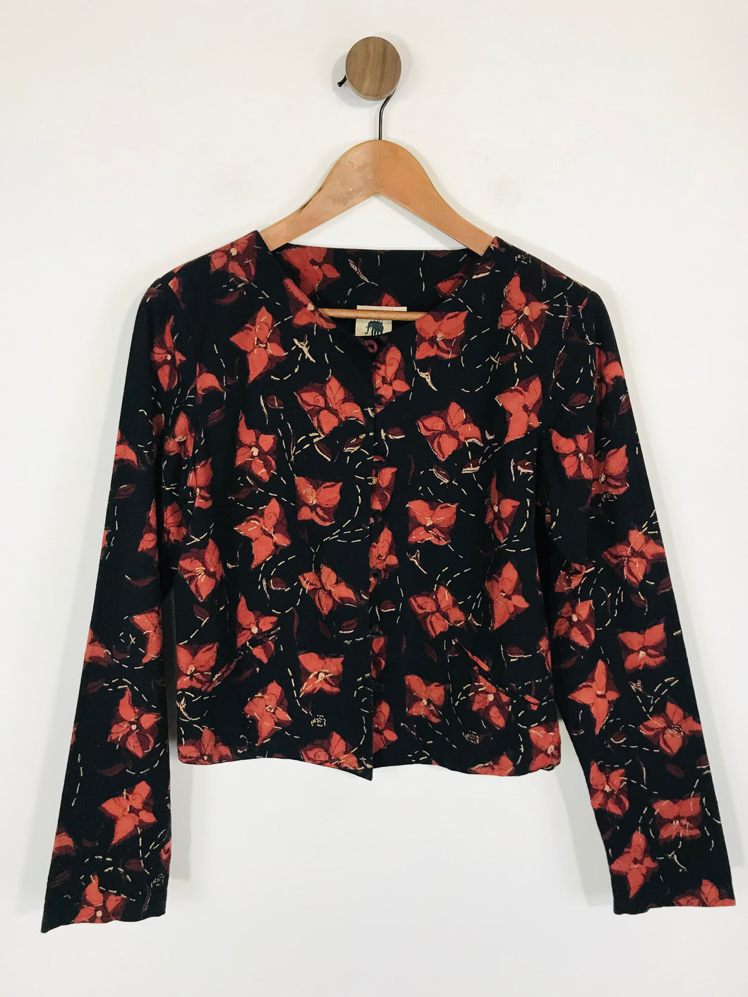 Chandni Chowk Women's Long Sleeve Floral Blouse | M UK10-12 | Red