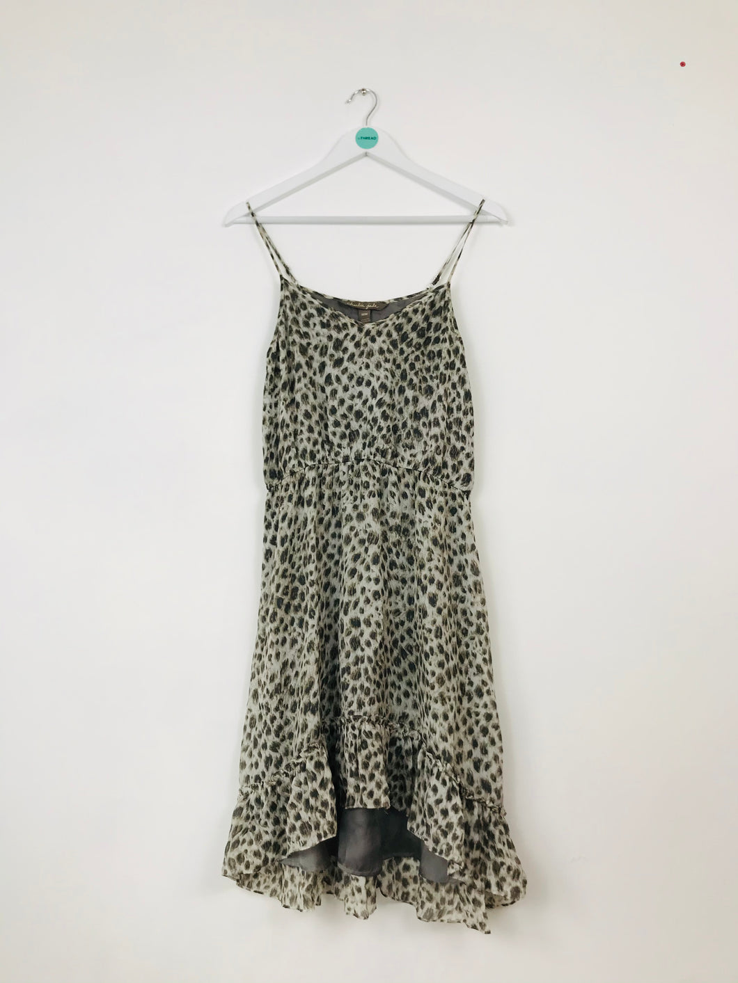 Charlie Jade Women’s Silk Dress | M | Grey Leopard Print
