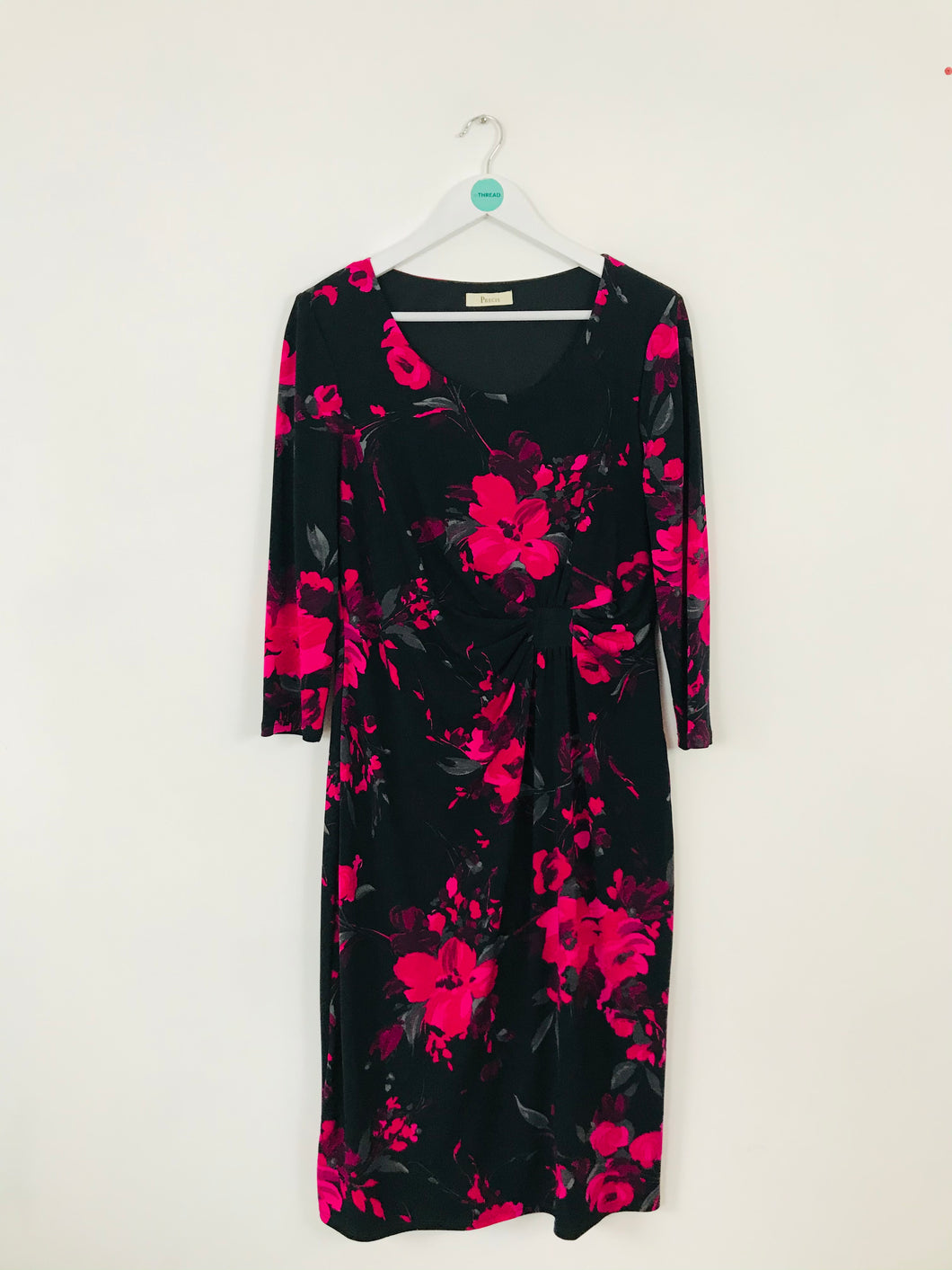 Precis Women’s Floral Long Sleeve Midi Dress | UK14 | Black Pink