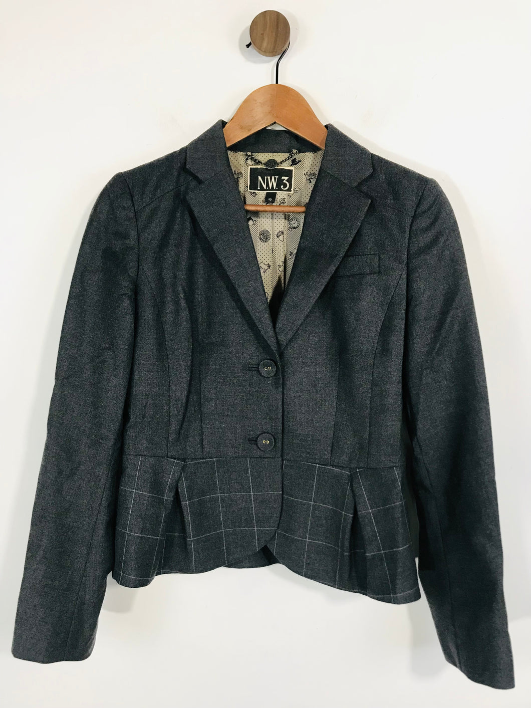 NW3 Hobbs Women's Wool Fitted Suit Jacket | UK10 | Grey