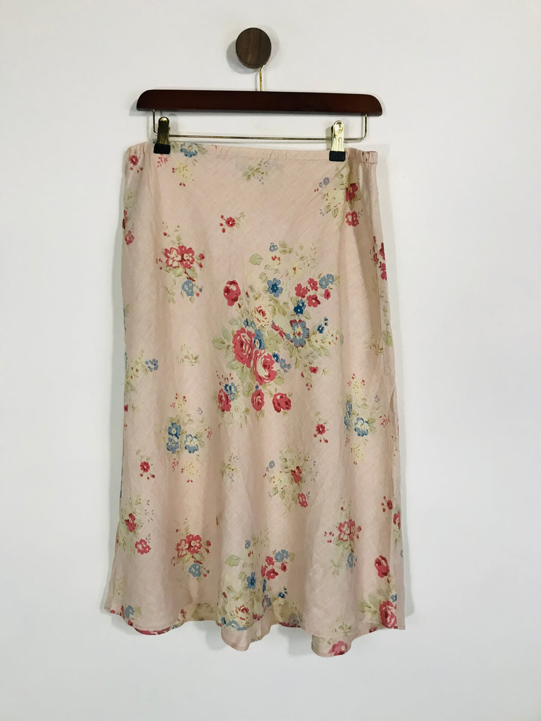 Boden Women's Linen Floral Midi Skirt | UK12 | Pink