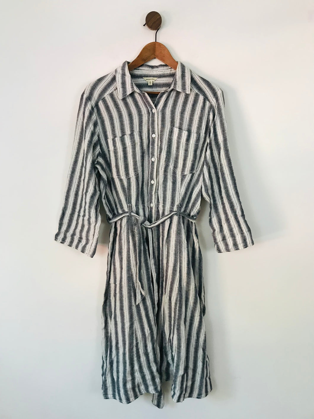 Max Studio Women's Cotton Striped Shirt Dress | L UK14 | Grey