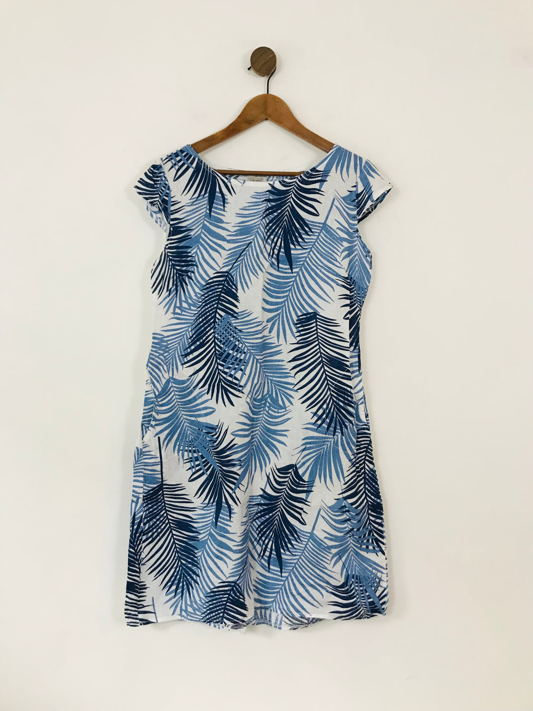 Lina Tomei Women's Linen Palm Print Shift Dress | L UK14 | Blue ReThread Lina Tomei Women's Linen Palm Print Shift Dress | L UK14 | Blue ReThread