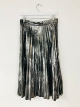 Load image into Gallery viewer, Zara Women’s Pleated Metallic Silver Glittery Midi Skirt | M | Grey
